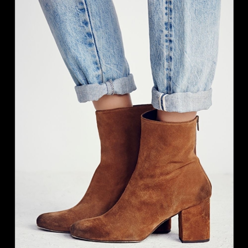 Free People Women's Cecile Ankle Boot Brown Suede Boots 38 / 7.5